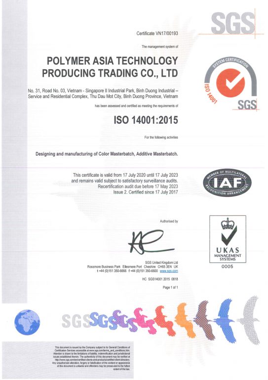 ISO 14001:2015 Certificate 2020 - 2023